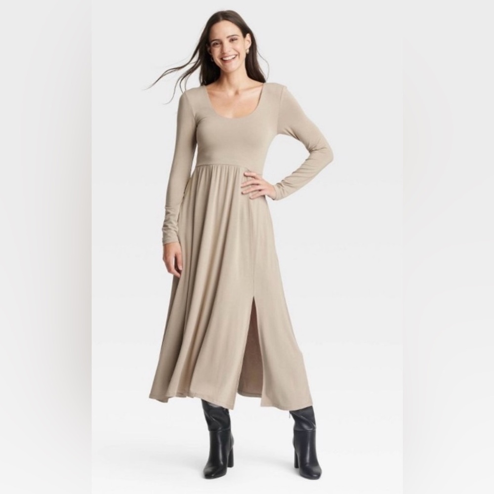 Women’s Long Sleeve MIDI Dress - Tan - Size Small